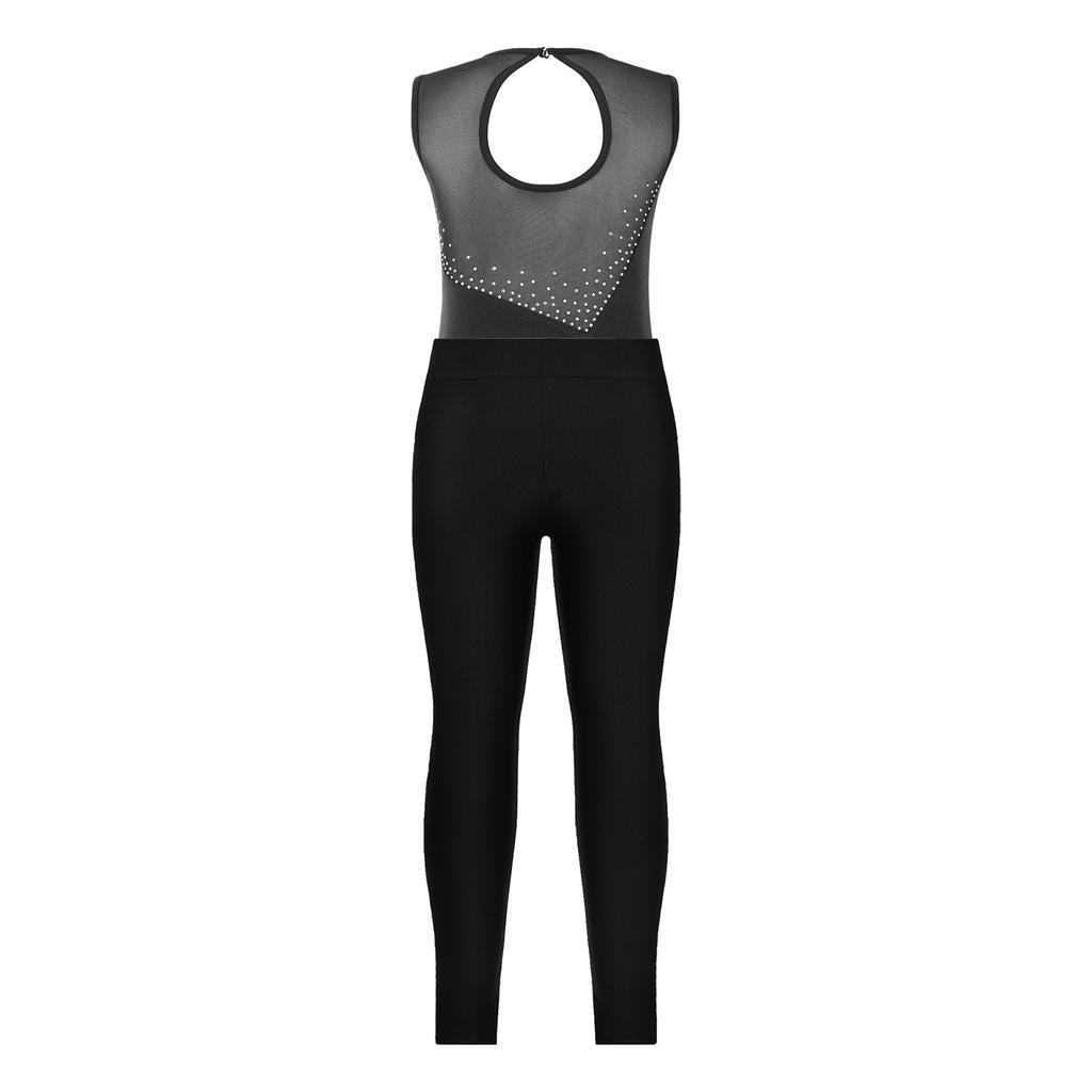 Eislauf Kinder Ärmellos Mädchen Gymnastik Strasssteine Dekoration Trikots Mit Leggings Zum Tanztraining Tragen