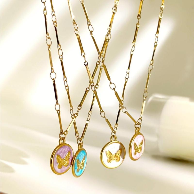 Stainless Steel Butterfly Necklace Colorful Enamel Detailing Dainty Chain for Everyday Wear or Special Occasions