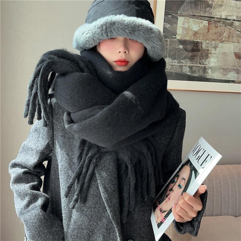 Winter Monochrome Plush Shawl Plain Lazy Style Solid Color Mohair Big Pull Warm Scarf Student Model