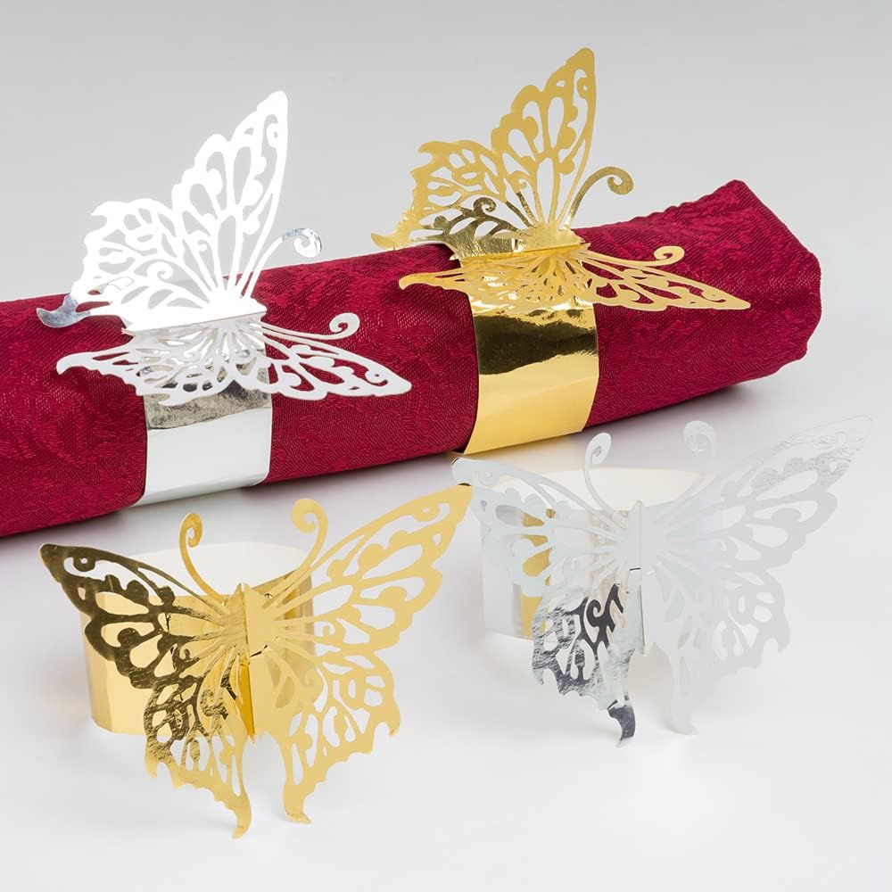50Pc/Set Butterfly Napkin Rings Laser Cut Foil Paper Disposable Napkin Holder For Wedding Party Banquet Dinner Table Decor