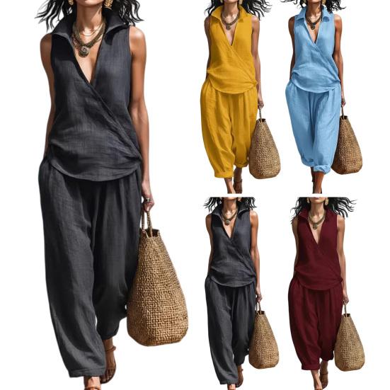 Completi Due Pezzi da Donna Casual Tinta Unita Set in Tessuto Vestibilità Larga Fibra di Poliestere Leggero Comodo Outfit per Primavera Estate Autunno Abiti Quotidiani