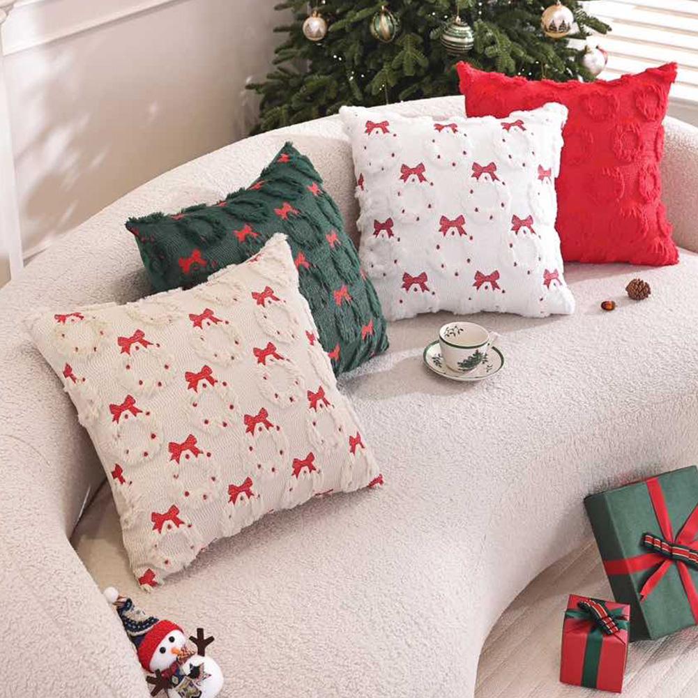Christmas Throw Pillow Covers for Sofa 3D Embroidered Tie PillowCase Soft Cushion Covers Couch Bed Home Xmas Decorations Gifts