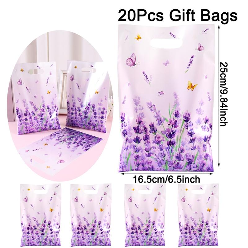 10/20/50pcs Purple Lavender Candy Gift Bags Floral Butterfly Tote Bags for Wedding Birthday Seasonal Spring Party Favor Supplies