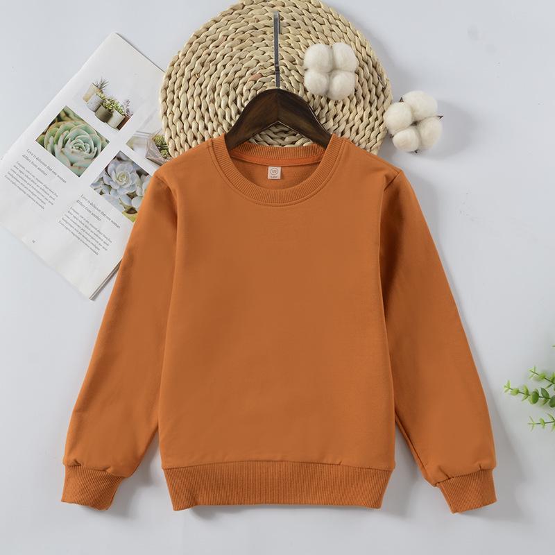 260G Kids Terry Cotton Round Neck Drop Shoulder Sweatshirt - Solid Color, Long Sleeve Pullover.