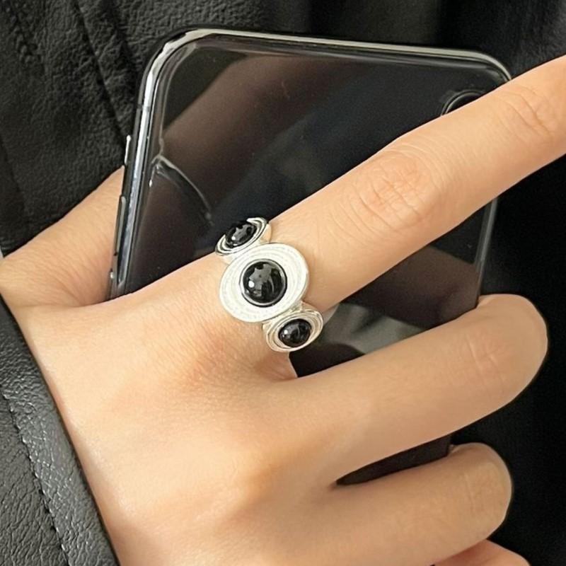 PANJBJ 925 Sterling Silver Black Agate Ring for Women Geometry Circle Irregular Design Open Jewelry Party Gift Dropshipping