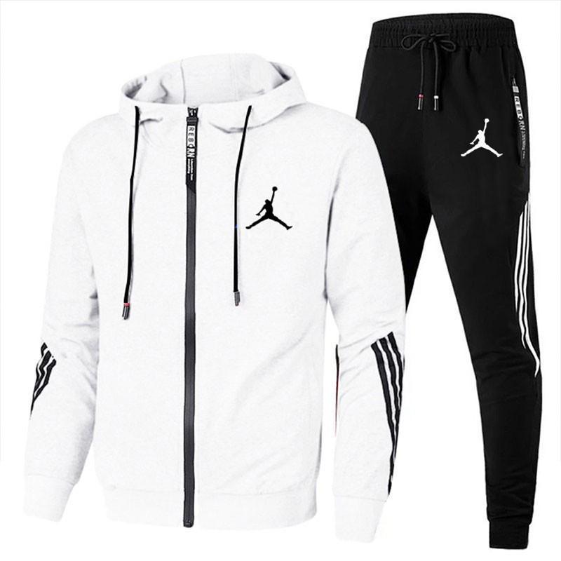 Completo Sportivo da Uomo con Felpa con Cappuccio e Zip e Pantaloni Leggero Cotone-Misto Activewear Autunno