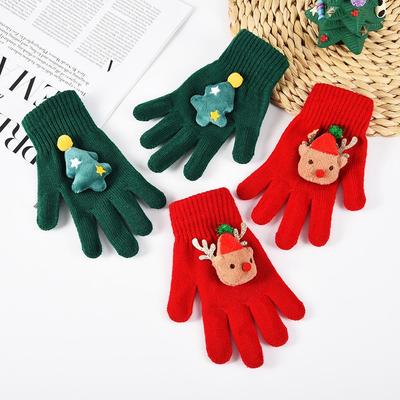 Kinder Warme Strickhandschuhe mit geteilten Fingern - Weihnachtsbaum- & Rentier-Design