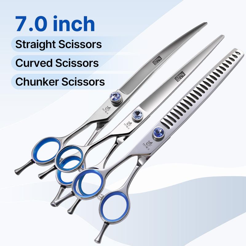 Fenice Professional 7.0/7.5/8 Inch JP440C Steel Left Hand Shears Blue Diamond Double Tail Nail Scissors Set for Pet Dog Grooming