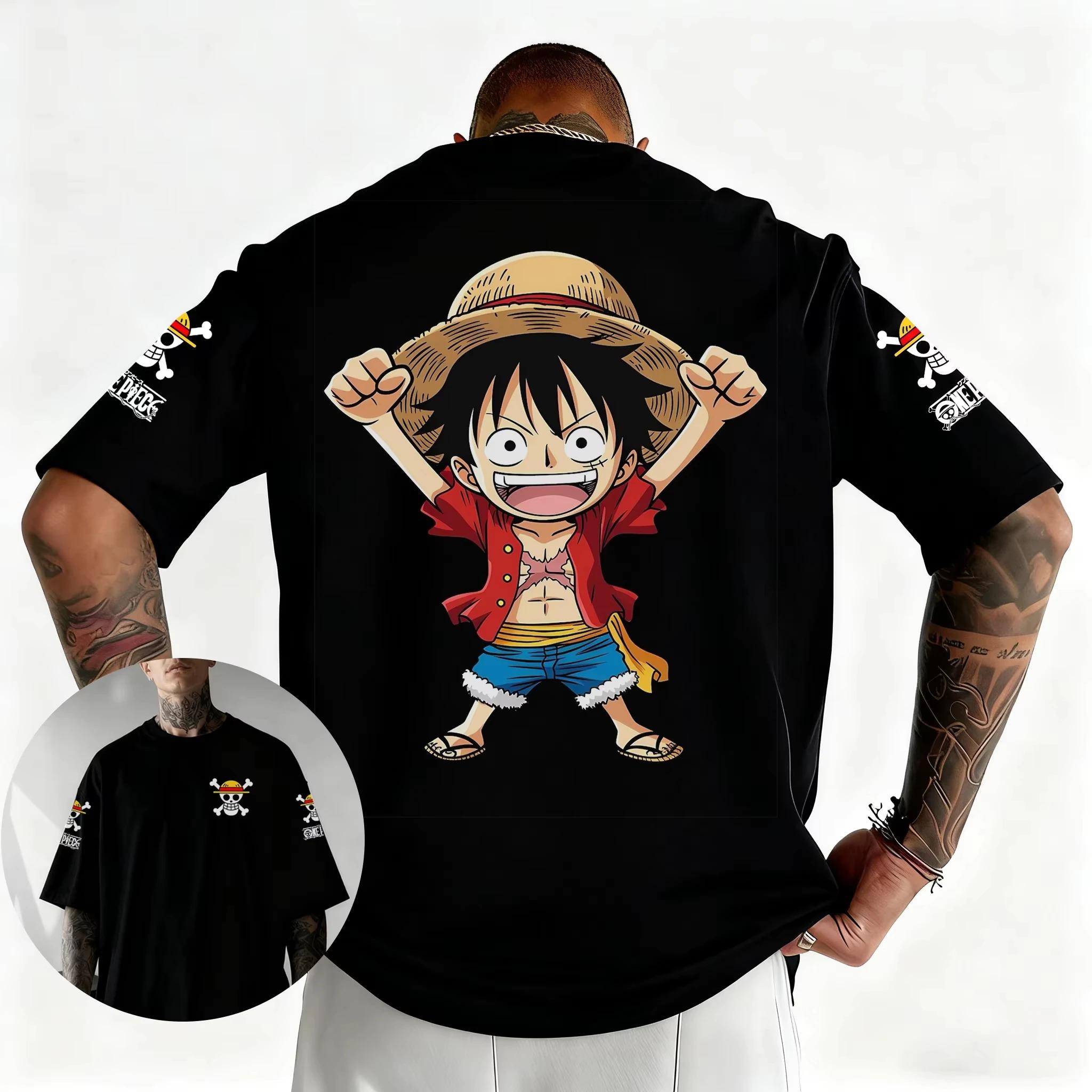 Japanisches Anime ONE PIECE Sommer-T-Shirt Lässig Sport Fitness Locker Übergroß Bequem Baumwolle Kurzarm für Männer und Frauen M brown