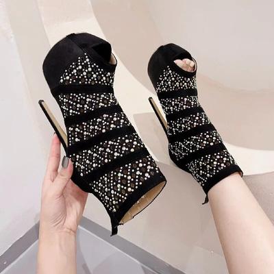 Designer Hollow CRYSTAL Platform High Heels Women Boots Sandals Spring Peep Toe Nightclub Party Zipper Female Shoes
