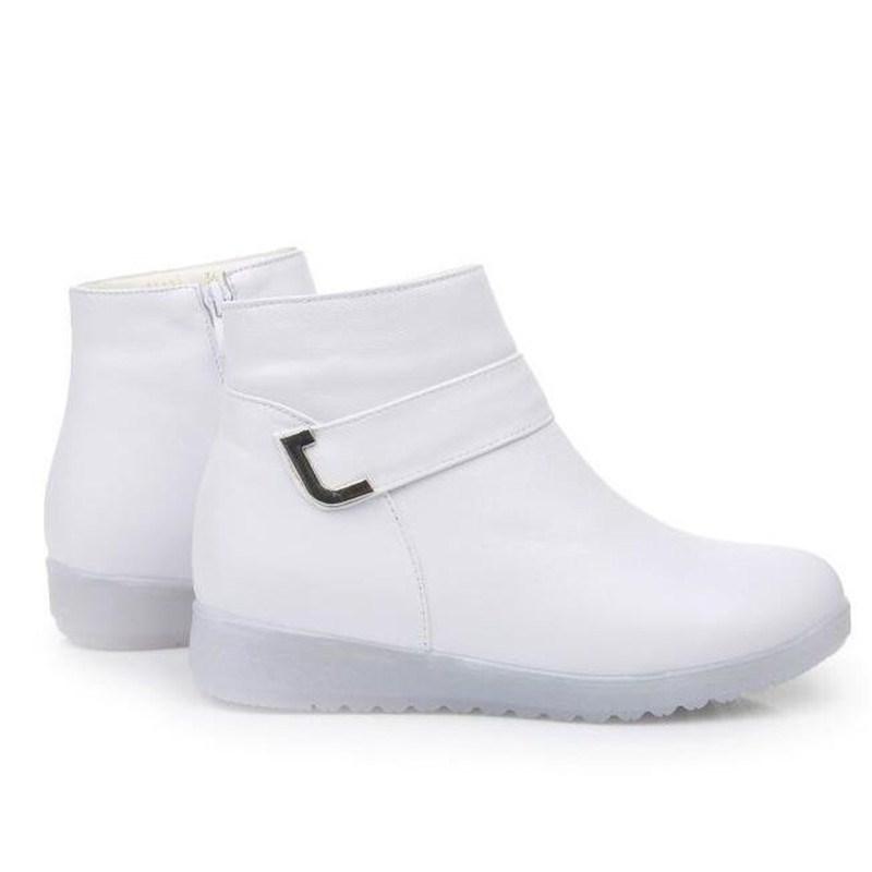 Módní GKTINOO Kotníkové boty Dámské Ploché Boty na Platformě Módní Bílé Zimní Teplé Protiskluzové Vodotěsné Boty z Pravé Kůže Sestřičkovské Boty