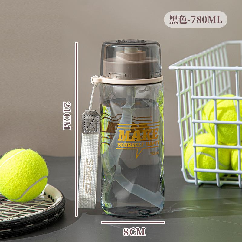 Water bottle simple transparent large capacity plastic cup student fitness sports straw cup outdoor portable rope cup wholesale