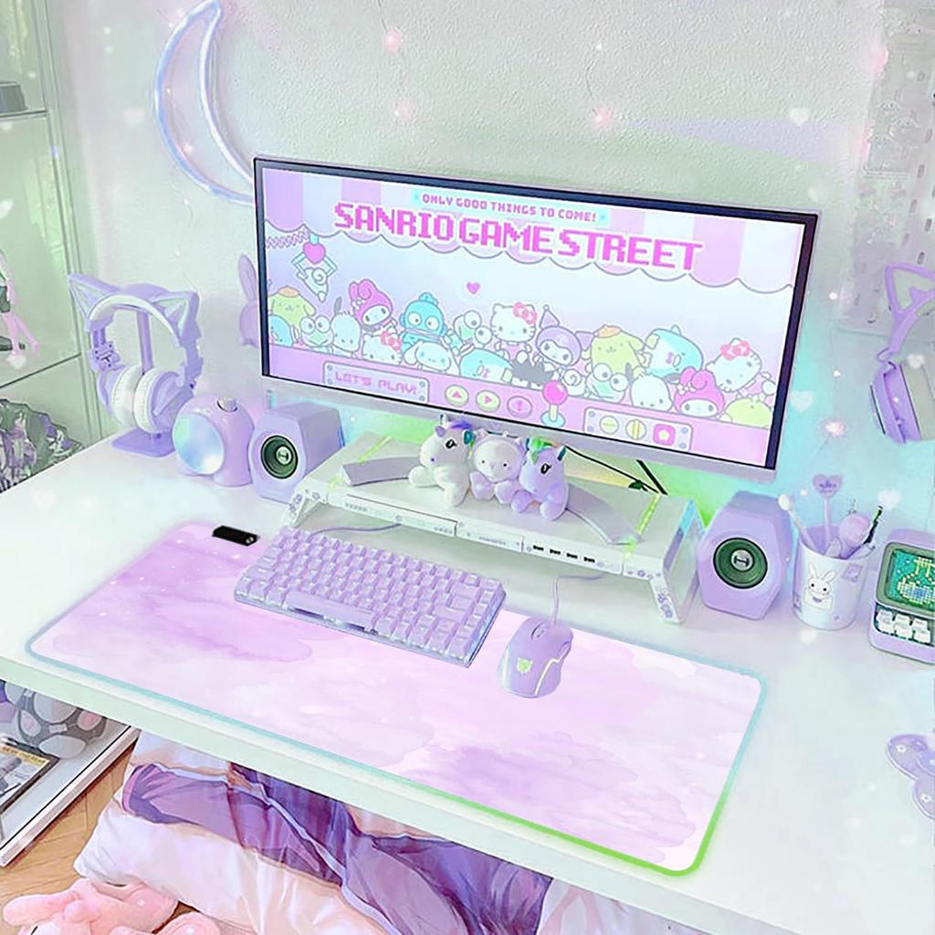 Large Gaming Mouse Pad with 12 RGB Lighting Waterproof Rubber Effects, Multi-Spandex Surface, Non-Slip Base, 8003004mm (Purple Nebula)