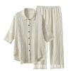 New fashion striped printed shirt loose casual versatile pure cotton pajamas set pure cotton comfortable pajamas