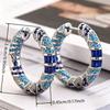 2026 New Arrival Luxury Elegant Bohemian Blue Zircon Enamel Hoop Earrings for Women Fashion Simple Geometry Party Jewelry Gifts