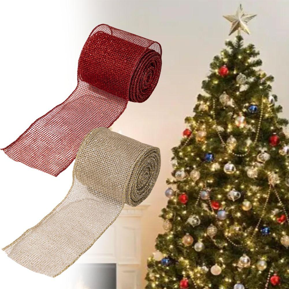 DIY Weihnachtsbandrolle zum Schleifenbasteln und für die Geschenkverpackungsdekoration aus drahtverstärktem Leinenmaterial für die saisonale Feiertagsnutzung