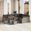 12-Piece Garden Sofa Set with Grey Cushions Poly Rattan Acacia, 3-Piece Garden Dining Set 3365038