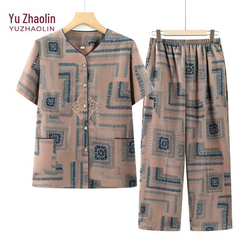 YUZHAOLIN Women s Elderly Summer Casual T-Shirt & Pants Set 4XL