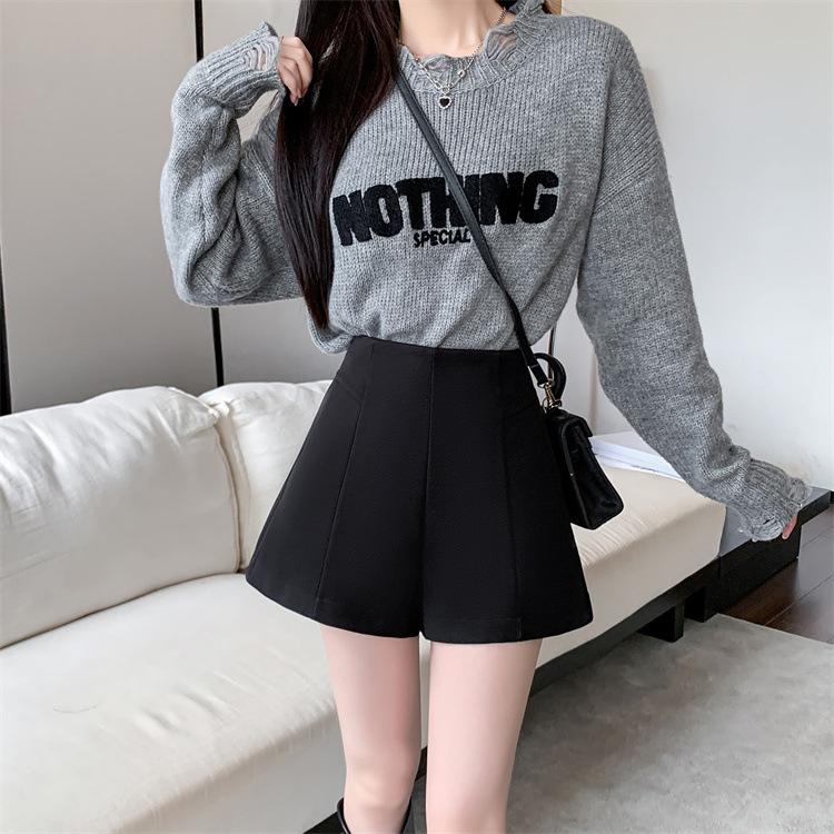 Plus Size High Waist Woolen A-Line Shorts for Women - Slimming Wide Leg & Bootcut Style for Autumn/Winter