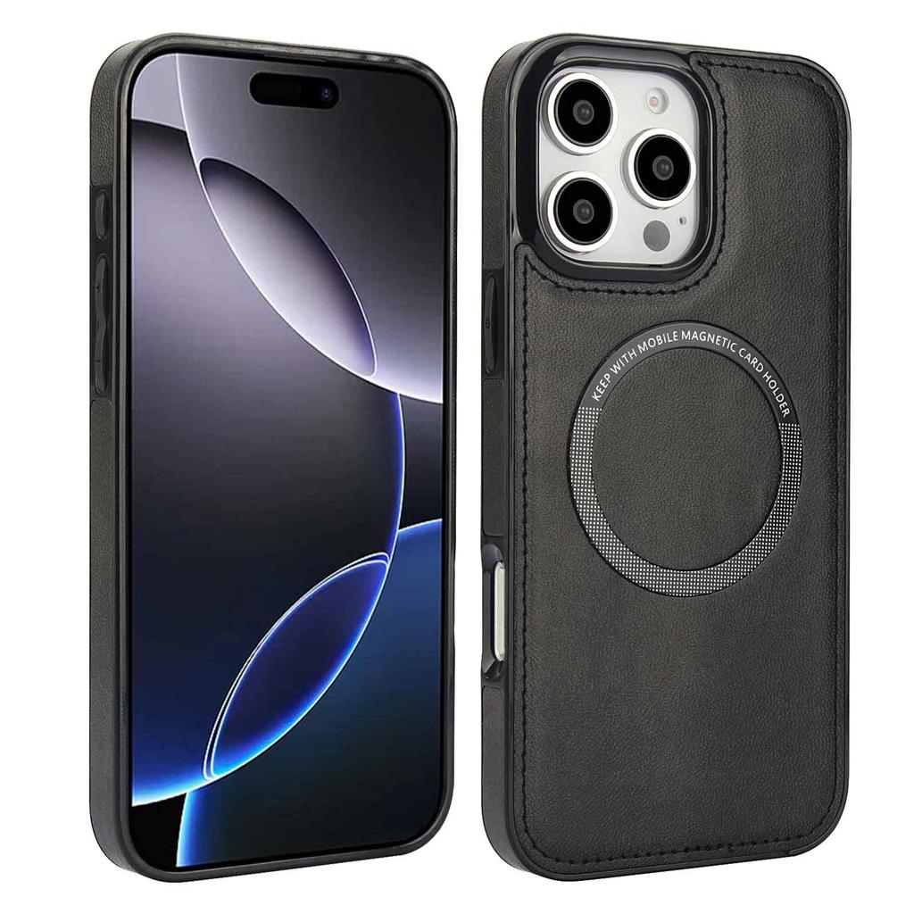 Applicable To iPhone17 Mobile Phone Case 16Pro Calf Pattern Wireless Charging Magnetic Suction Anti-drop Protective Case Samsung S25 Leather Case