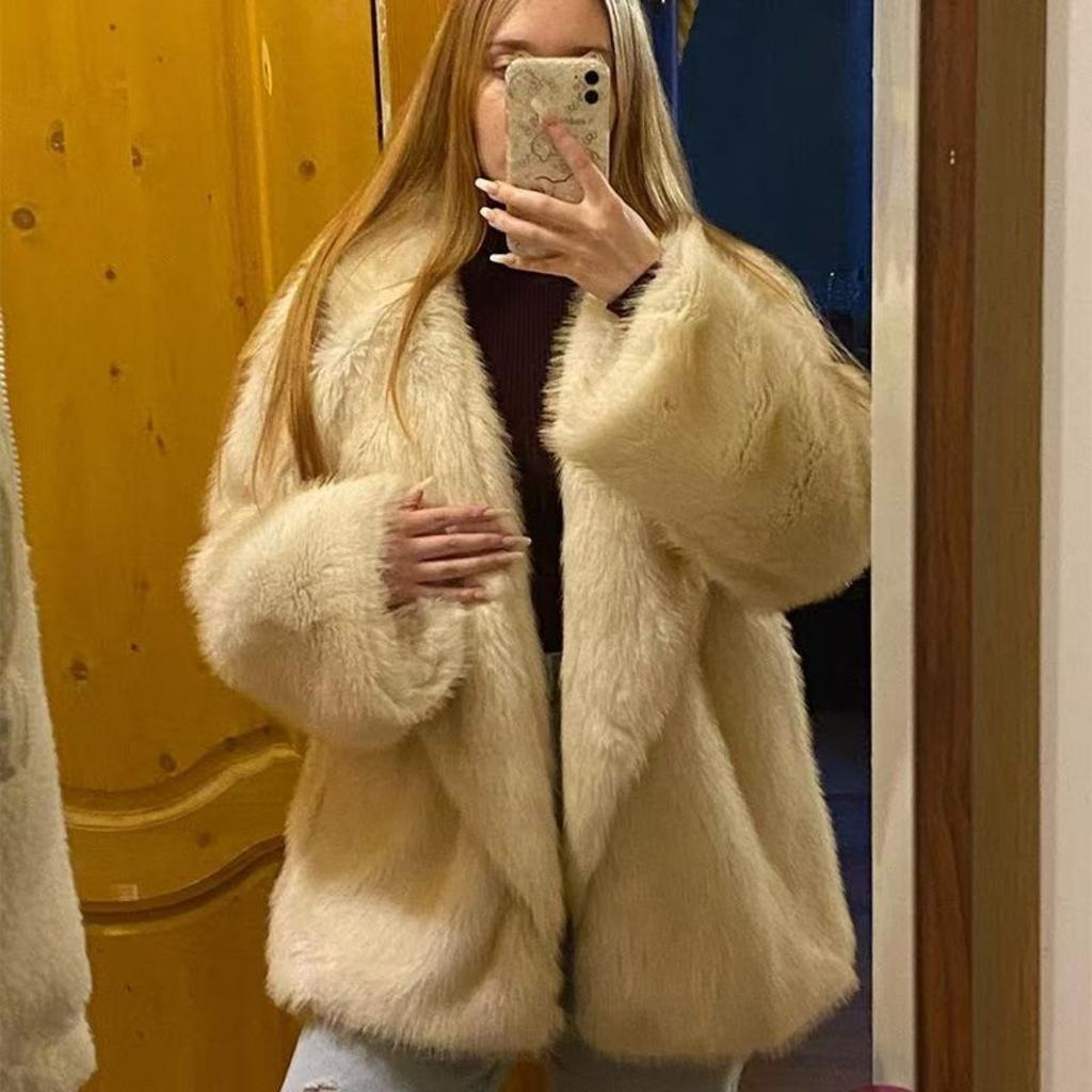 Women's Loose Comfortable Mid-length Faux Fur Coat Fashion Versatile Large Lapel Fluffy Fur Jacket