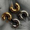 Fashion Gold Plated Chunky Hoop Earrings for Women Glossy Lightweight Hollow C Shape Thick Stainless Steel Earrings Zircon Gift
