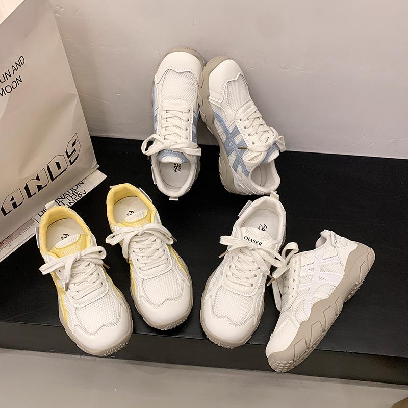 Faux leather mesh super fire Forrest Gump training shoes women's 2025 summer new breathable comfortable soft sole heightening casual sports shoes