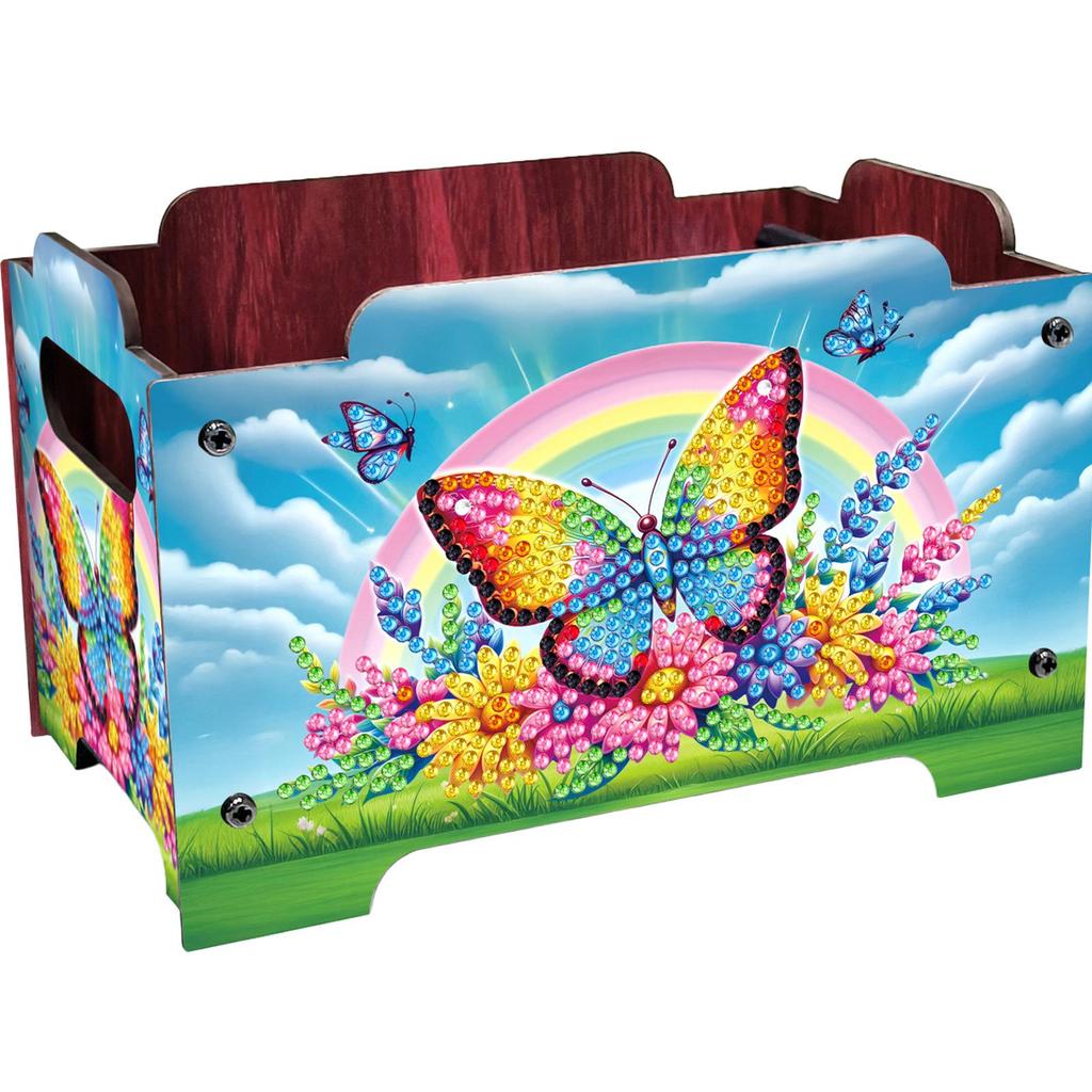 5D DIY Diamond Art Colored Pattern Wood Case Partial Drill Rhinestones Decorative Storage Box Wooden Crystal Storage Handbag Kit