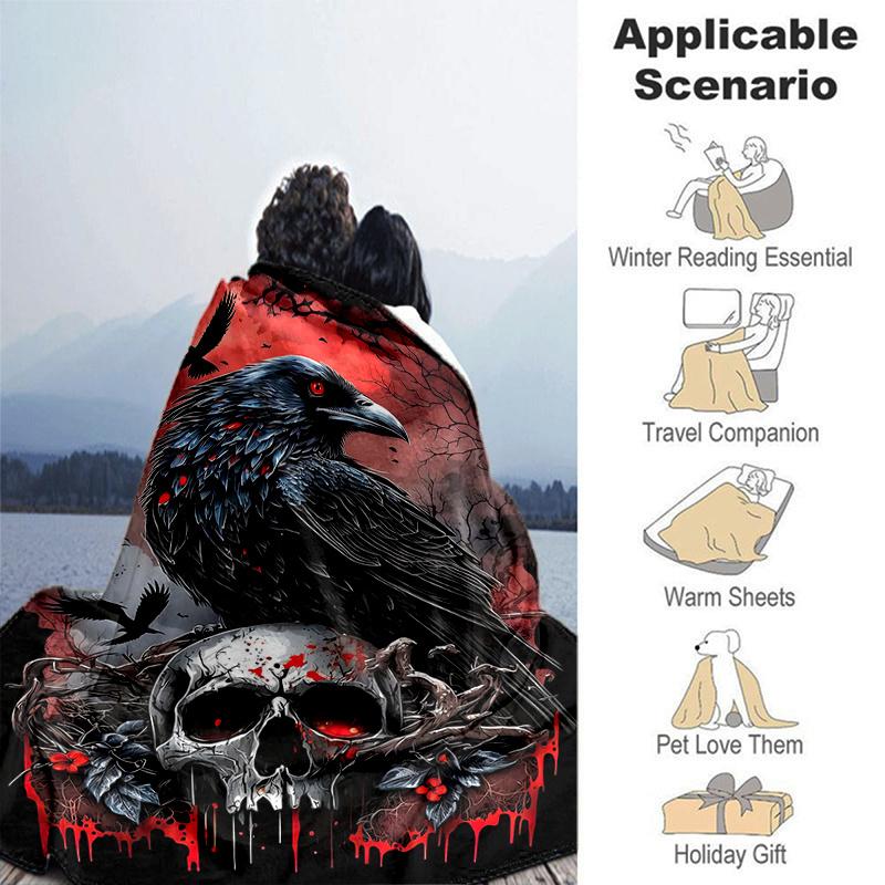 1pc Crow and Skull Blanket Soft Throw for Room Decor, Perfect Gift for and , Living Room .K027