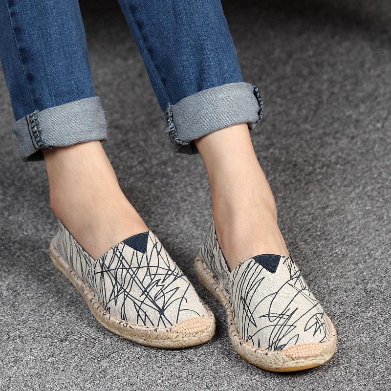 

Spring/Summer Couple Espadrilles: Quick-Drying Canvas Loafers, Breathable Comfort, Durable Straw-Woven Fisherman Shoes 39