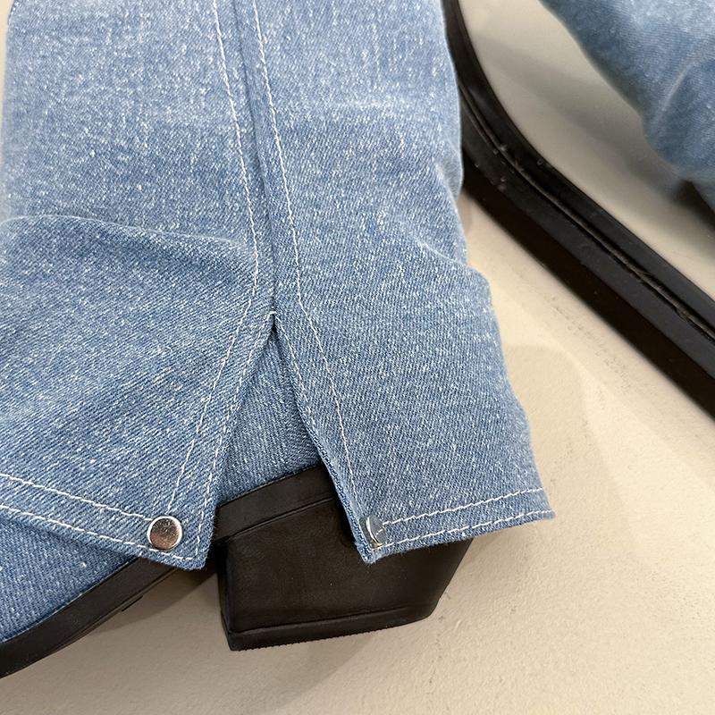 Fashion Denim Ankle Boots For Women Luxury For Women's Shoes PU Leather Women HIgh Heels High Quality Woman Shoes Booties