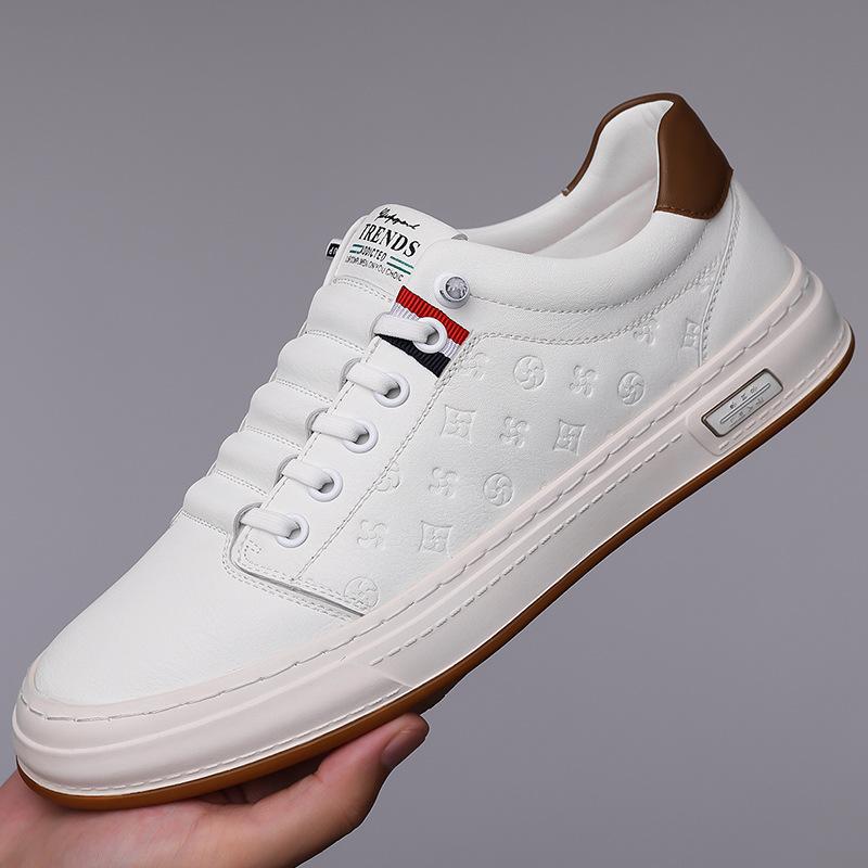 

Новая мужская обувь Натуральная кожа Повседневная обувь Модная рифленая Плоская обувь для скейтборда Молодежные кроссовки на шнуровке 44 белый