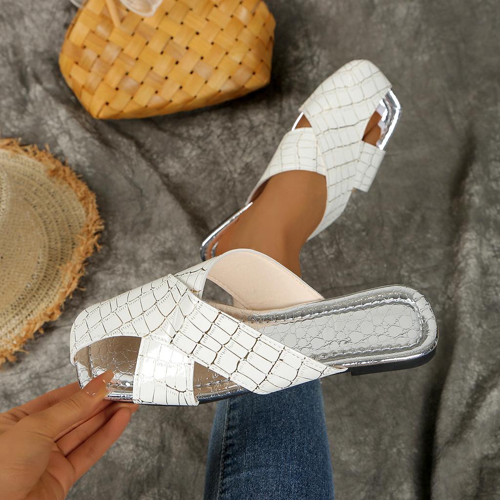 Fashion 2025 New Summer Women Square Toe Mules Slippers Fashion Casual Lightweight Open Toe Shallow Sandals Flats Slides Women Slippers