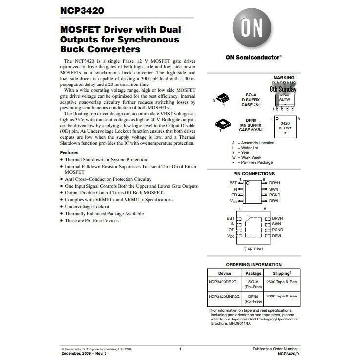NCP3420DR2G SOIC-8 Gate Driver Chip