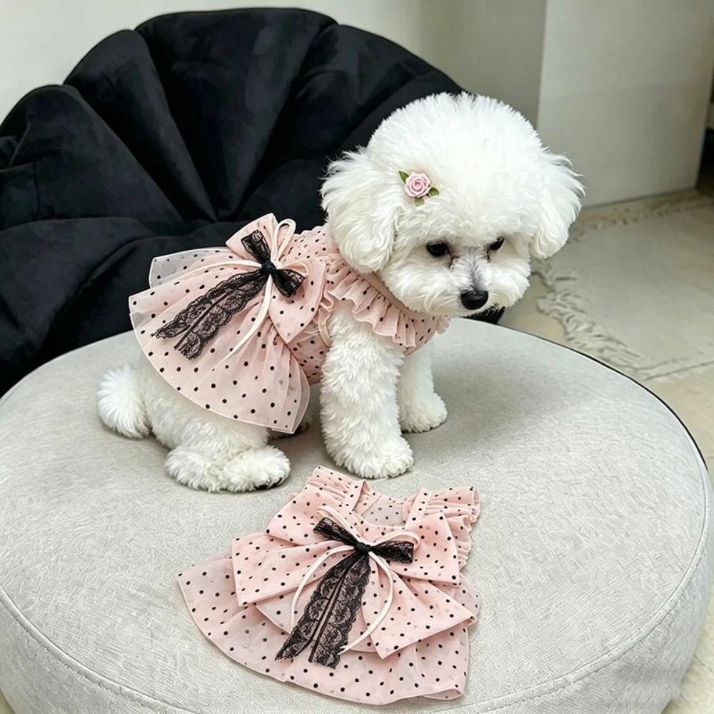 Thin Dogs Polka Dot Lace Dress Breathable Pet Tutu Skirt Polka Dot Cat Dress  For Small Dogs Cats