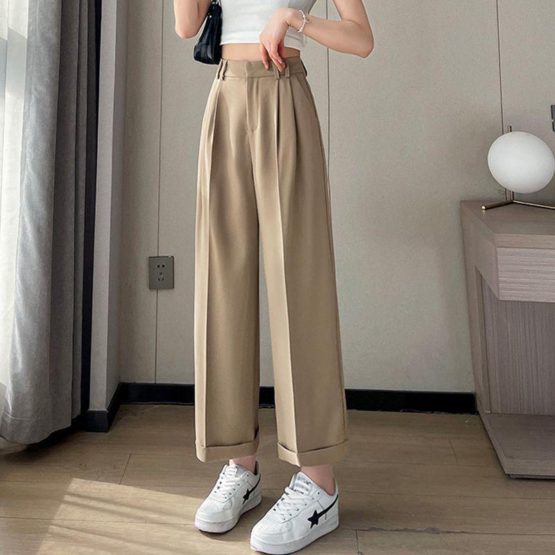 Spring 2026 Korean Style: Women s Loose Fit Cropped Wide-Leg Suit Pants Medium