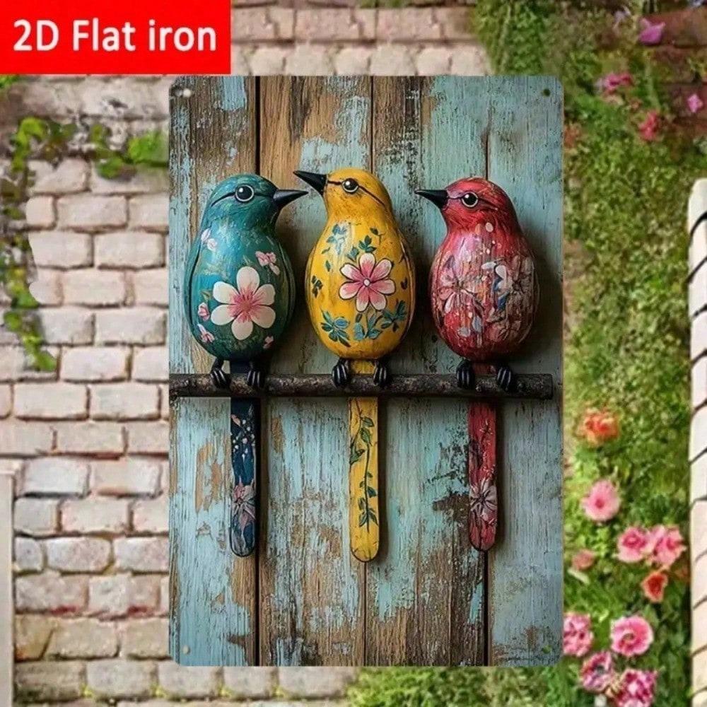 Vintage Birds Metal Wall Art 8x12 Inch Rustic Tin Sign Farmhouse Decor Garden Bar Patio