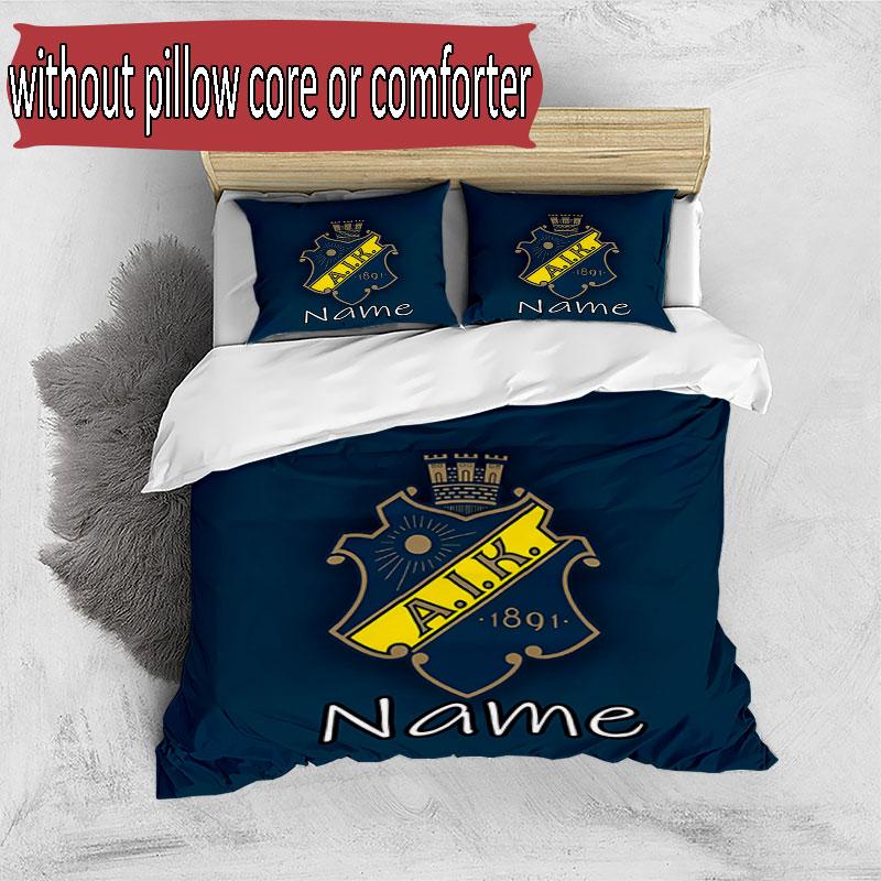 3pcs Duvet Cover Set (1*Duvet Cover + 2*Pillowcase, Without Core), Custom Name AIK Fotboll Pattern Bedding Set, Home Bedroom Decor Gift