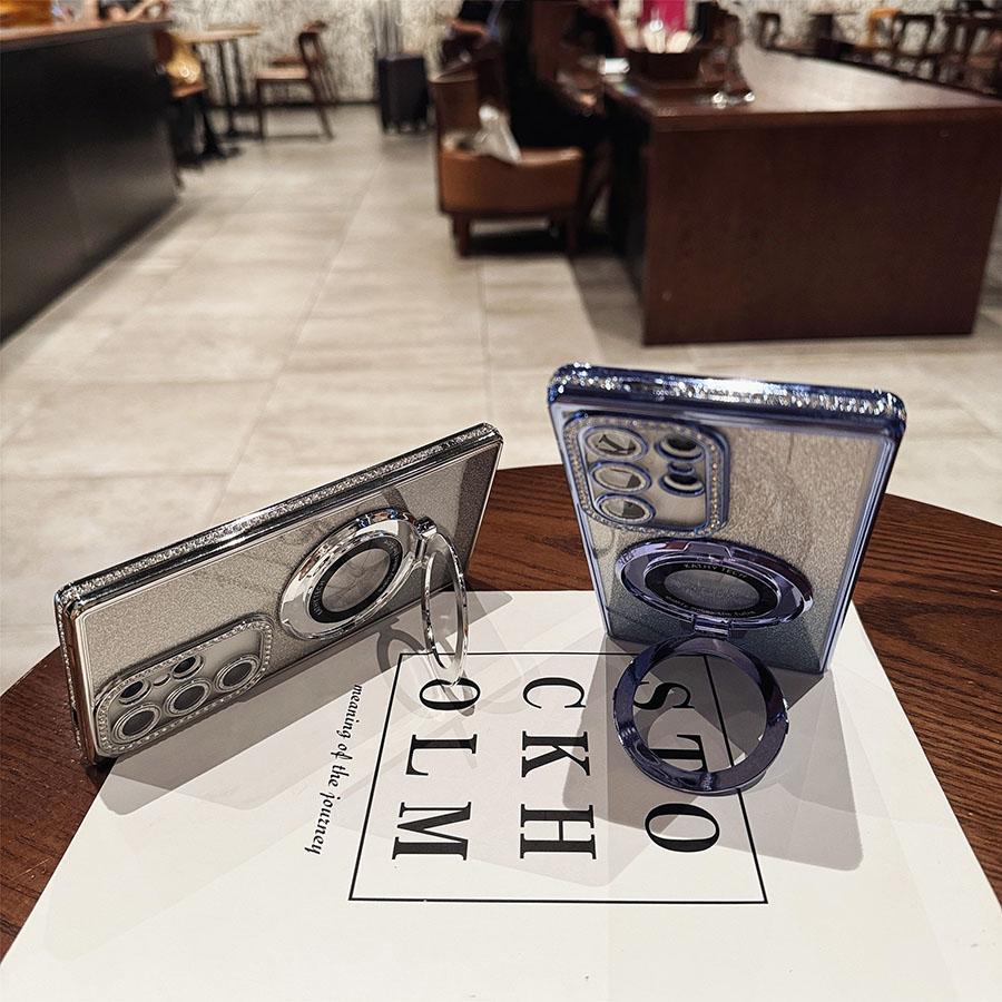 Luksus Glitter Bling Gradient Etuier Stativ Diamant S24Ultra Etui For Samsung Galaxy S25 S24 S23 S22 Ultra Plus A05S A15 A24 A25 A35 A55 Deksel