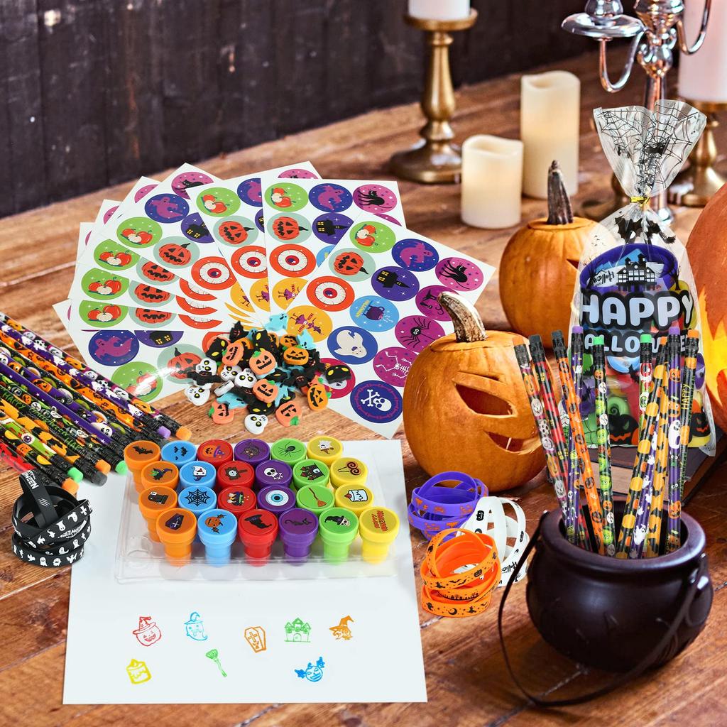 Kesote Halloween Prize Stationery Set Seals Stamps Pencils Erasers Stickers Bracelets Writing Instruments Festival Prizes Kids Presents Gifts Cute