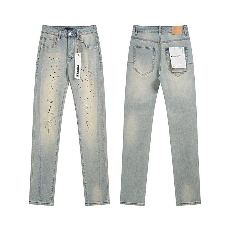 Purple Brand Ink Printing Meichao High Street Retro Ripped Casual Trend Denim Horn Pants Small Feet