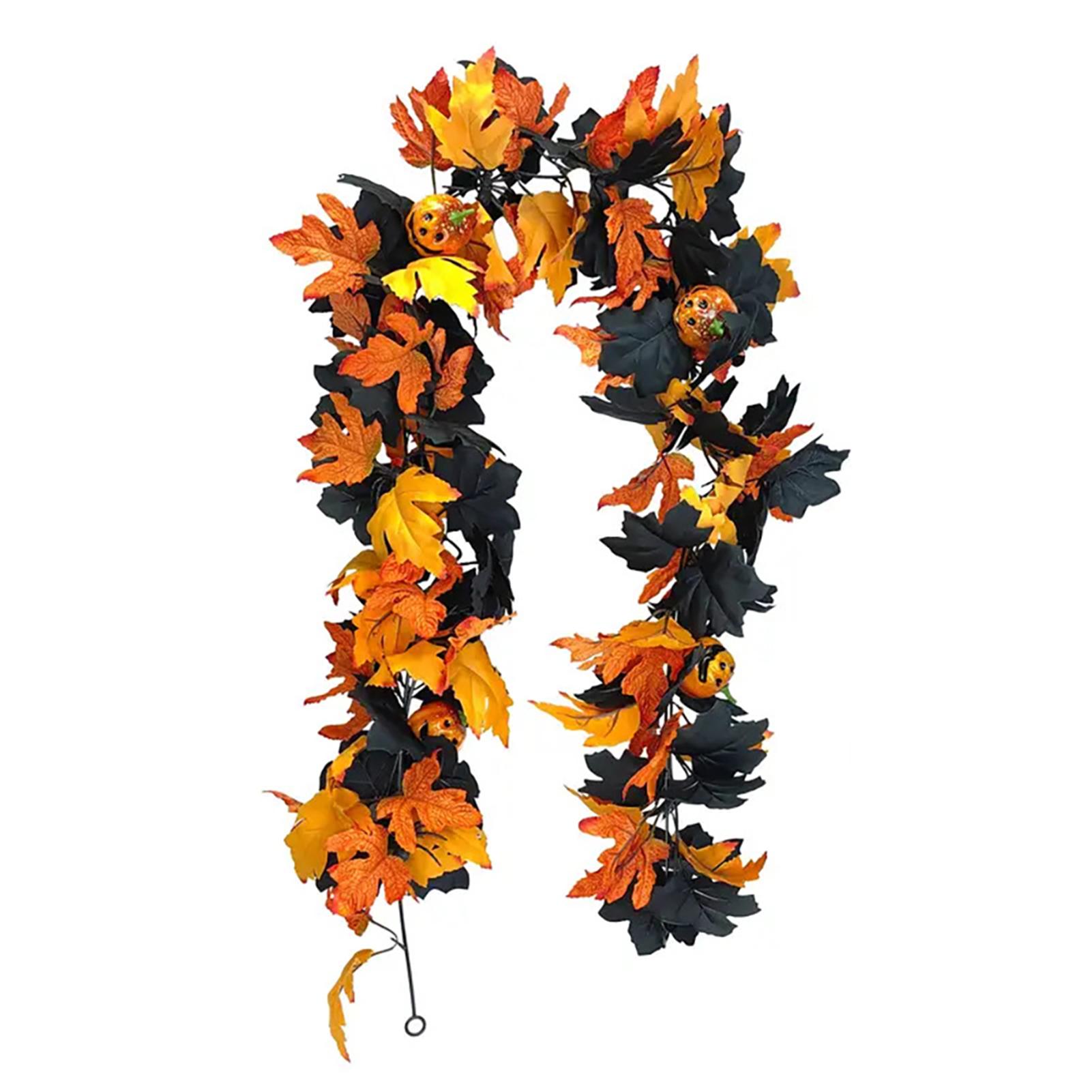 Halloween Spookys Garland 5.74ft Gothic Maple Leaf Pumpkin-Vine with Spiders Accents Colorful Spookys Window Hanging Ornaments As Shown