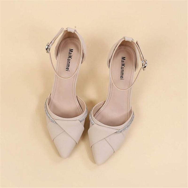 Newest Style High Heels Sexy Pumps Women Shoes 7cm Rhinestone Wedding Shoes for Women Bride Shallow Pointed Single Shoes