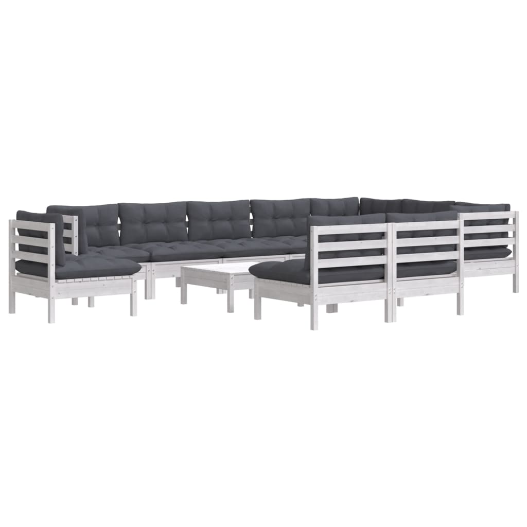 11 Piece Garden Lounge Set with Cushions White Solid Pine Wood
