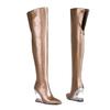 Fashion Silver Tiger Teeth Heel Design 10.5cm High Heels Over Knee Boot Women Winter Metal Hollowed Out Black Green Long Boots Size35-46