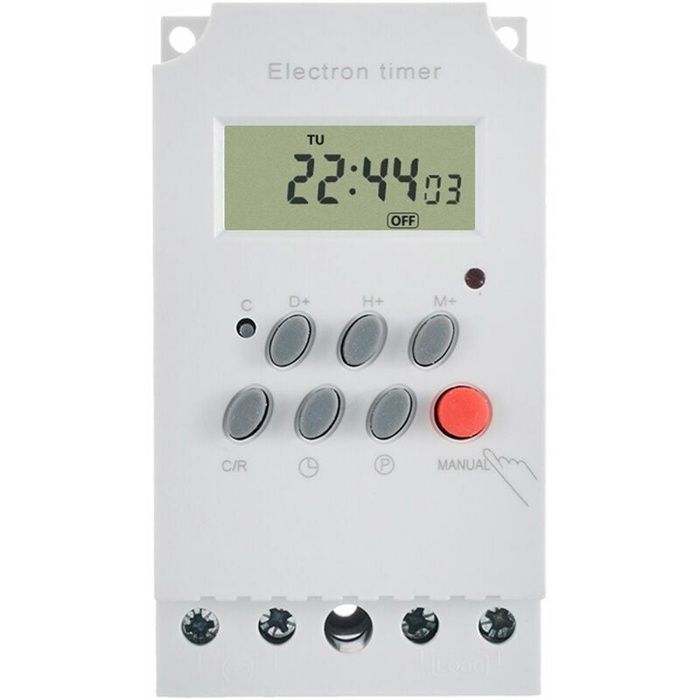 Minuterie programmable numérique 220V 25A (rail DIN) - 16 programmes, écran LCD, blanc