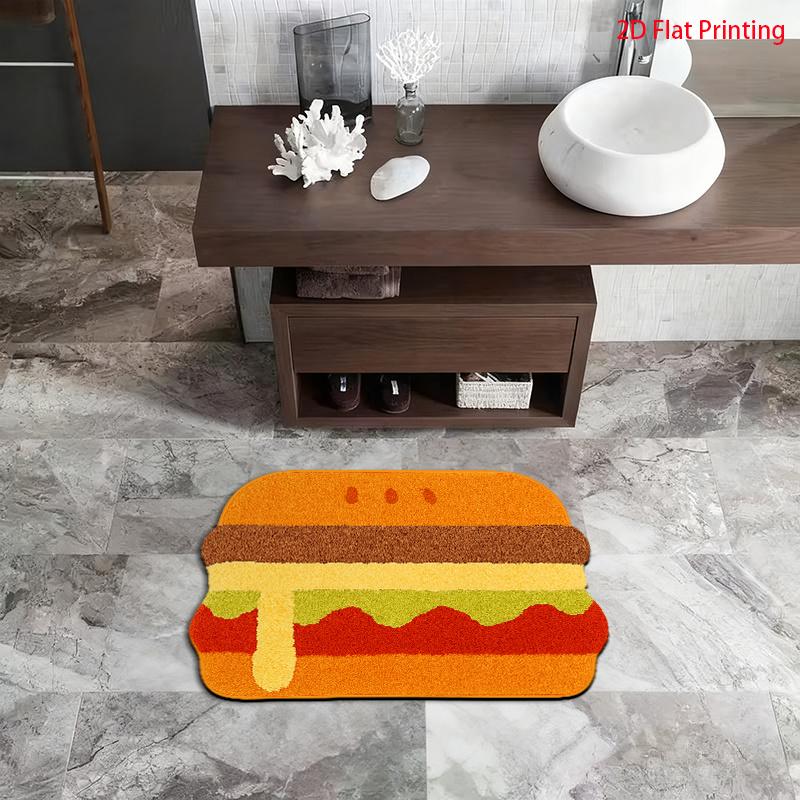 VIKAMA Hamburger Pattern Fun Shaped Doormat Welcome Mat Rug For Bedroom Carpet For Live Room  Non-slip Bathroom Mat Home Decor