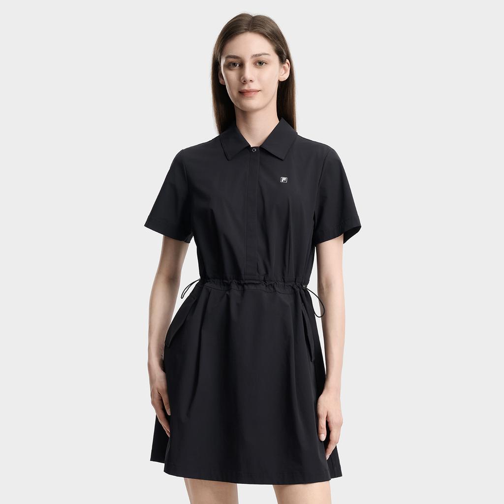 FILA White Contact Cool Simple Versatile Classic Short Sleeve Dress Women dresses Black F11W623316FBK
