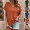 Fashion Women's Color Loose Casual Notch Neck Short Sleeve Top