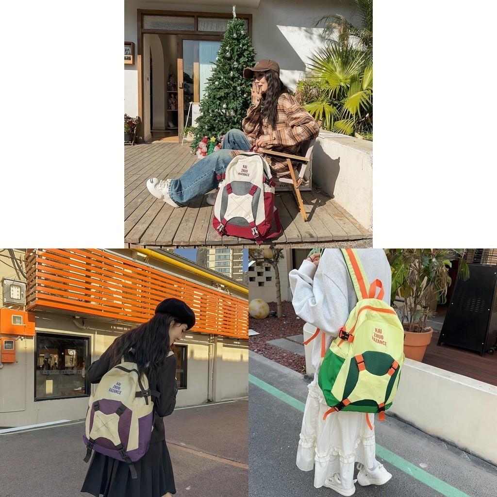 Simple Korean Style Lightweight Dual Shoulder Bag Casual Color Block Large Capacity Backpack For High School